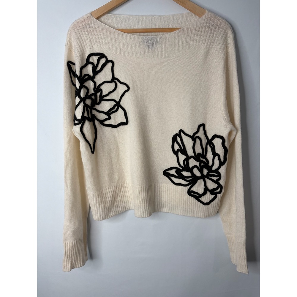 Charter Club Luxury 100% Cashmere Sweater Sz M Floral Embroidered Old Money